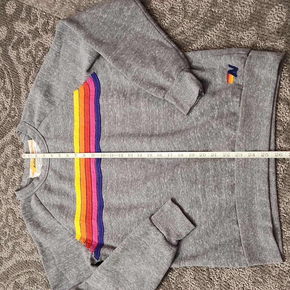 Aviator Nation Gray Sweatshirt with Yellow, Orange, Pink & Purple Stripes - Picture 3 of 6